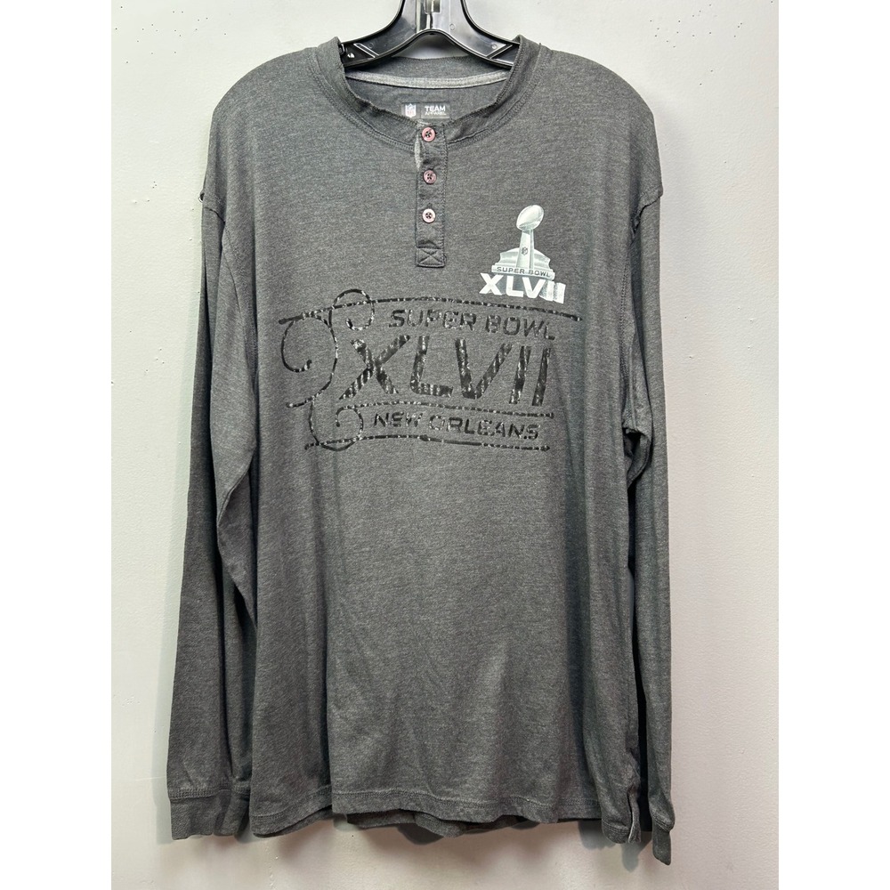 NFL Super Bowl XLVII Long Sleeve Henley Shirt‎ Mens XL Gray New Orleans